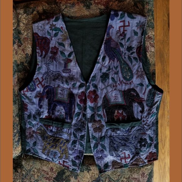 Rare, vintage 80s, vest embroidered animals, cotton, unisex M, L, XL, handmade - Picture 4 of 5